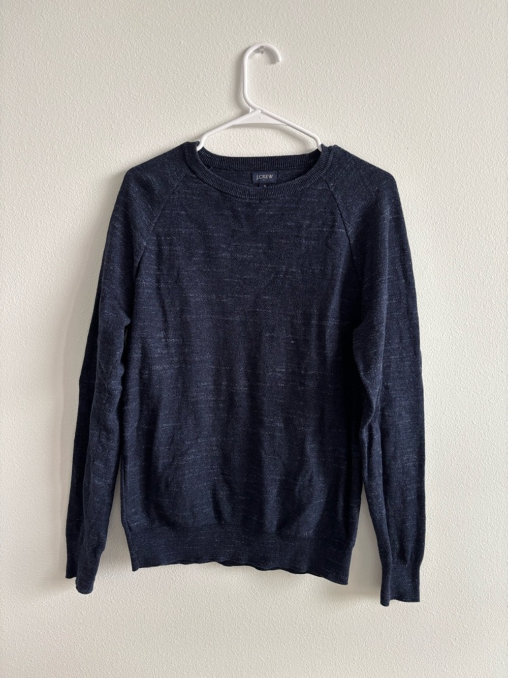 J. Crew Men's Dark Blue Heather Crewneck Sweater, 100% Cotton, Small